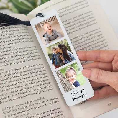 DRIFTING DUCKS Personalised Metal Bookmark, Photo & Text Mothers Day Gift for Her Mum Nana Gran