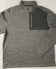 NEW G.H. Bass Mens 1/4 Quarter Zip Fleece Pullover Pocket LARGE GRAY Mixed Media