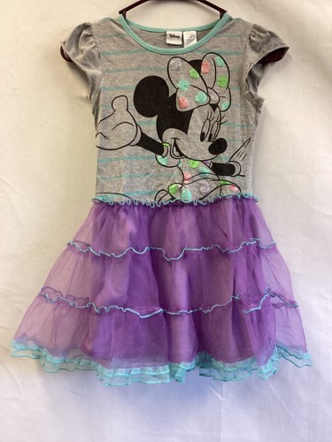 Disney Minnie Mouse Purple Ruffle Skirt Dress Short Sleeve girls sz 7/8