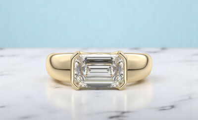 2,50 Karat IGI-zertifizierter Smaragdschliff Diamant Solitär Ring East-West Lab Grown