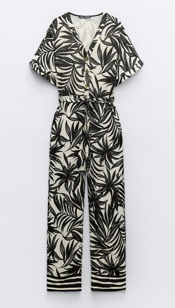 New SS24 Zara Viscose Printed Jumpsuit With Belt 9878/116 Sz