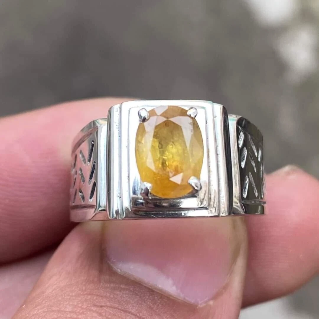 Natural Certified Yellow Sapphire/pukhraj Stone Astrology, Statement Ring  in 925 Sterling Silver for Men& Women Birthstone Gift Ring - Etsy