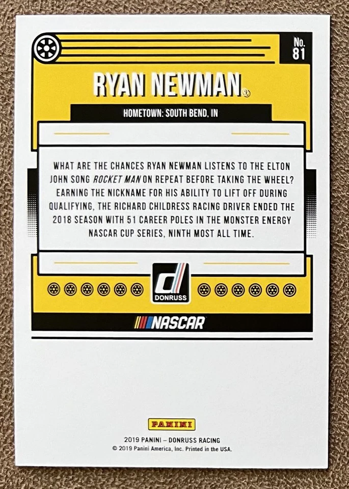 2019 Donruss Black Name Variation Ryan Newman - Rocket Man /199 #81 - Image 2 of 2