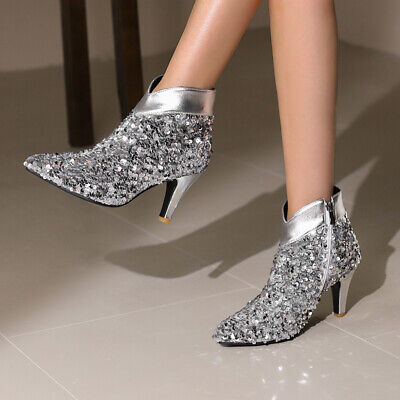 New Pointed Toe High Heels Women's Shoes Glitter Zip Ankle New Pointed Toe High Heels Women's Shoes Glitter Zip Ankle