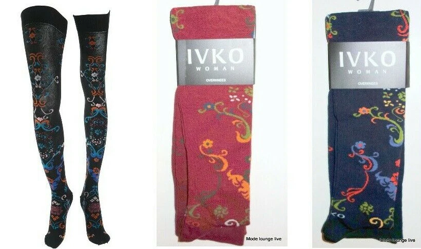IVKO overknee rot cherry red schwarz blau jacquard Strümpfe Socken leggings