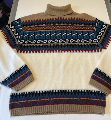 Vintage Arrow Ski lodge Turtleneck Nordic Print  Pattern Sweater Size Large