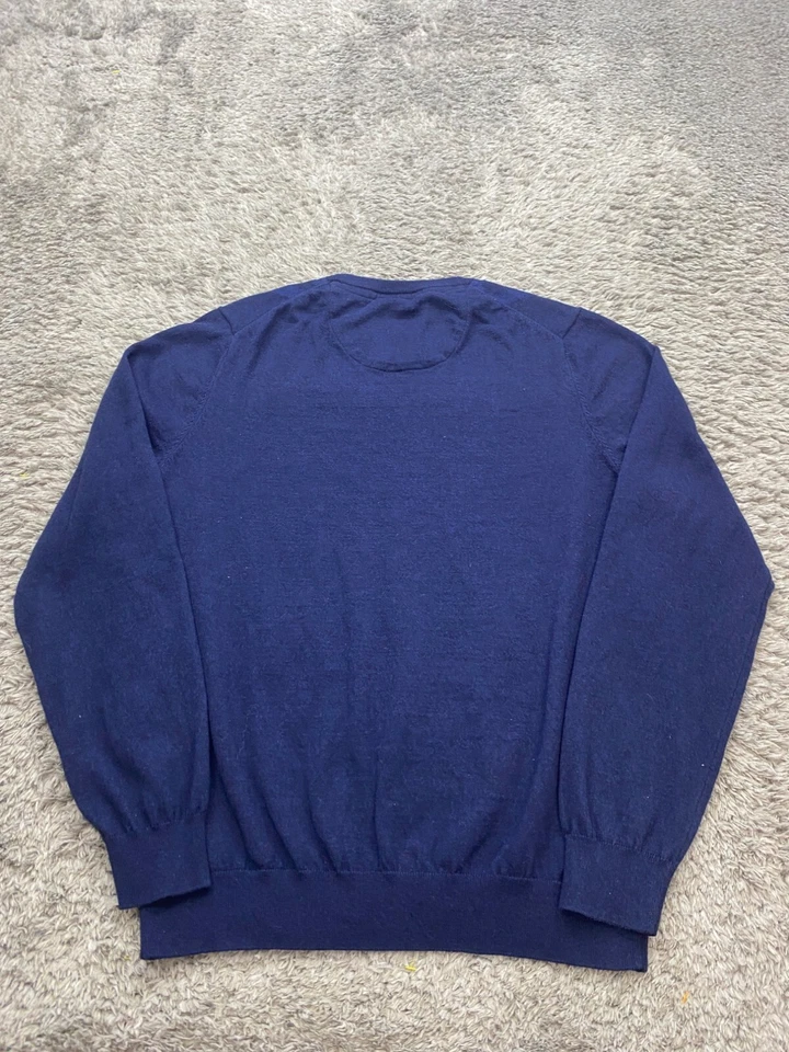 Joseph Abboud Sweater Men XL Navy Blue Argyle Wool Cashmere Blend Grandpa Preppy - Image 2 of 4