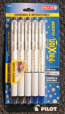 Pilot Frixion Clicker Erasable Pens - White Barrel - 5 Pack - Black & Blue Ink