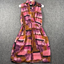 Bar III Pink Abstract Sleeveless V-Neck Dress Women's Medium Faux Wrap