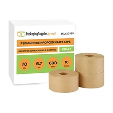 10 Rolls 70 mm x 600' Wolverine Non Reinforced Water Activated Kraft Gummed Tape