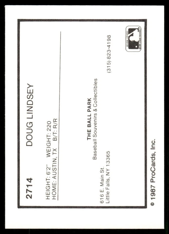 1987 ProCards Utica Blue Sox DOUG LINDSEY RC PHILLIES AUSTIN TX - Image 2 of 2