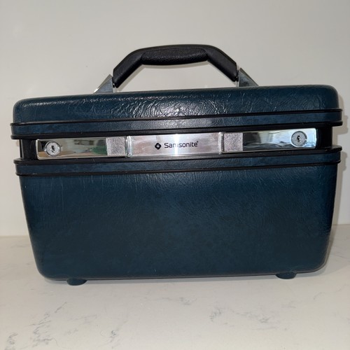 Vintage Blue Samsonite Silhouette II Train Makeup Vanity Case with Mirror!