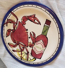 TIKA Small Art Pottery Plate 8" CRAB & TABASCO, Seafood