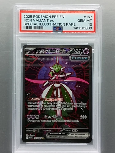 2025 Pokemon Prismatic Evolutions #157 Iron Valiant ex SIR PSA 10