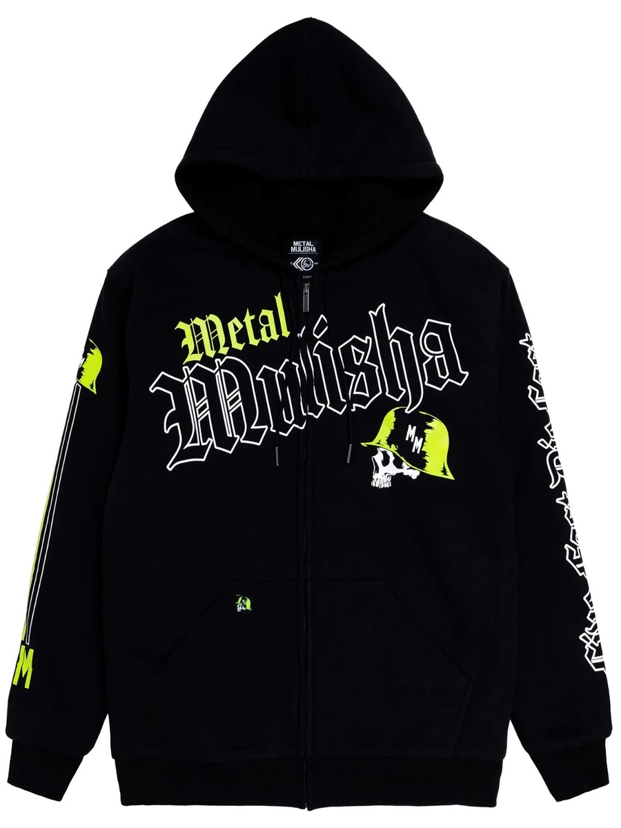 Metal Mulisha Vtg Full Zip Jacket Hoodie Sherpa Lined Sz Large Black Rare, image size:900x1200