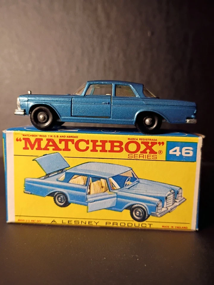 Caja de cerillas #46C Mercedes Benz 300 SE 1968 azul en caja de escritura F2 original nítida Foto 3 de 4