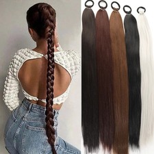 Versatile DIY Braided 28 Inch Synthetic Ponytail Extensions with Elastic Band
