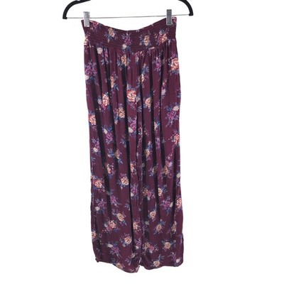 Xhilaration Womens Pants Pull On Wide Leg Crinkled Floral Purple M