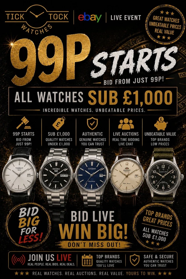 Sub £1000 Watches - 99p Starts - Manual & Quartz