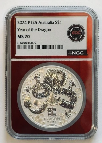 2024 P Australia Silver Lunar Series Year of the Dragon 1 oz NGC MS70 - .9999