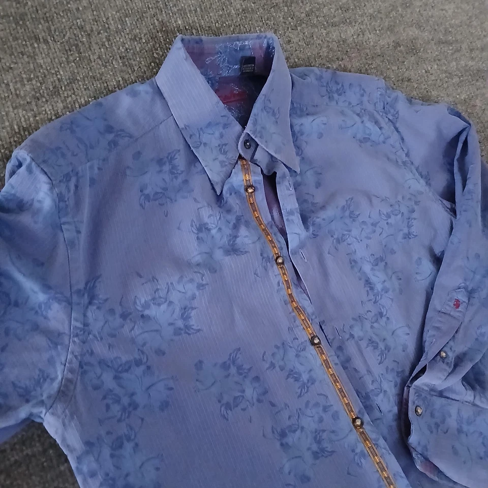Camisa de vestir Robert Graham para hombre mediana azul floral manga larga botón delantero Foto 2 de 4