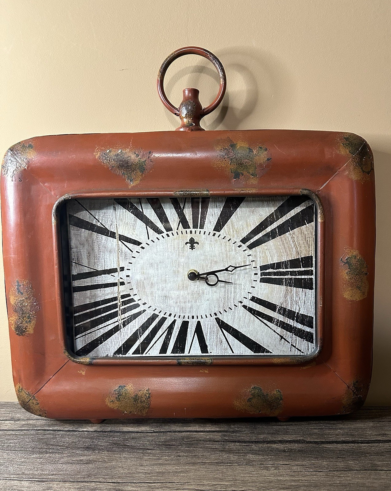 Reproduction Distressed Rustic Farmhouse Clock - All Metal & Glass - UNIQUE!