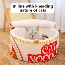 The New Winter Cartoon Ramen Cat Nest Love Warm Cute Semi-enclosed Cat Bed Can B