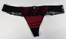 Boux Avenue Thong Ladies Knickers Red Black Satin Lace Fearne UK 16