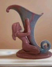 Vintage Royal Haeger Nude Nymph Cornucopia Vase Pink & Blue MCM