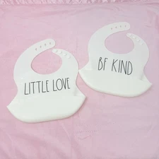 Rae Dunn Baby Bib Lot Toddler Feeding Pocket Roll Up Bibs 2  Little One Be Kind