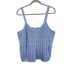 LC Lauren Conrad Blue Shimmery Crochet Knit Lined Sweater Tank Top Blouse Sz 1X