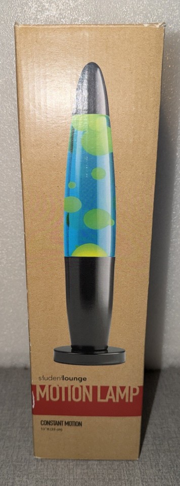 Original-box Student Lounge retro lava lamp, tested and working — a legitimate vintage piece with provenance intact.