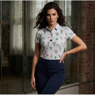 Bad Birdie Damen XS Golf Polo Cactus Desert Print Performance Shirt bunt - Bild 1 von 4