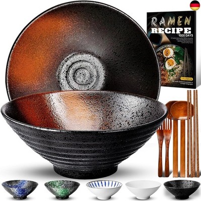 8 Zoll Keramik Ramen Schüssel 2 Set(9-Teilig) - Japanisches Porzellan Geschirr 