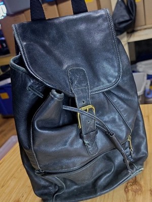 Black Leather Backpack Large Rucksack Travel Shoulder Bag