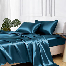 Satin Bed Sheets, Twin XL Size Sheets Set, 3 Pcs Silky Bedding Set with 15 Inche