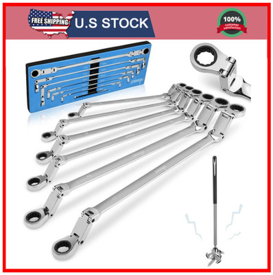 Double Jointed Extra Long Flex Head Ratchet Wrench Set, 6 PCS Metric 8-19mm