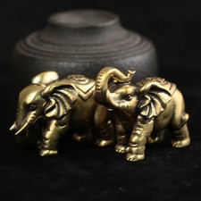 2 Pcs Brass Elephant Statues Decoration for Living Room Decorative