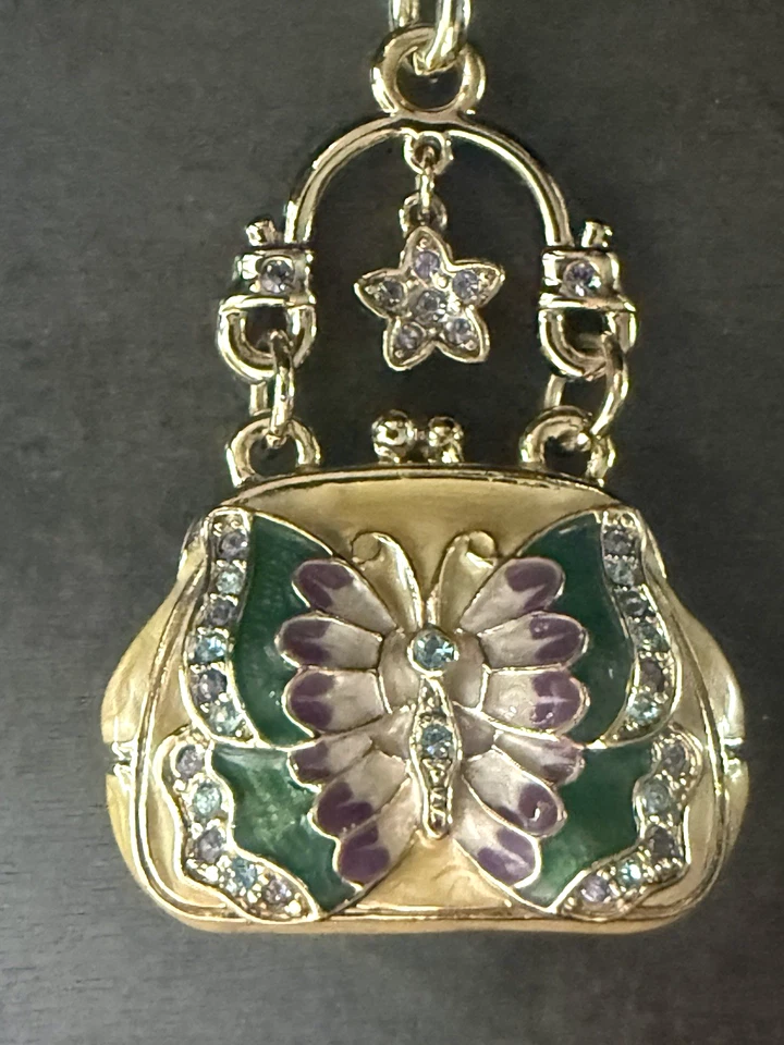Kalifano 1" Gold Butterfly Purse Keychain Charm Swarovski Crystals Gold Tone #G4 - Image 2 of 4