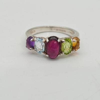 Sterling Silber Multi Edelstein Ring Oval Cabochon & Facettierte Citrin Steine 7