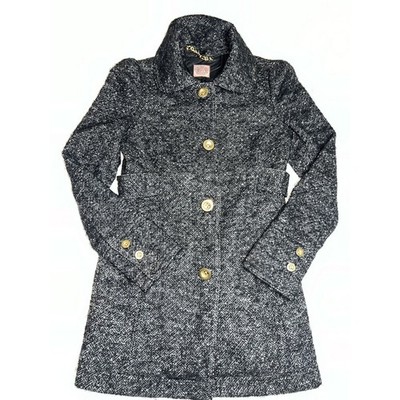 Juicy Couture Coat Size 4 Black 100% Wool Tweed Mid-Length Gold Buttons Classic