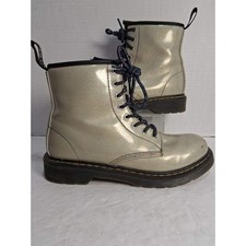 Dr Martens Kids Glitter Lace Up Zip Combat Boots Silver Size US 4 M READ
