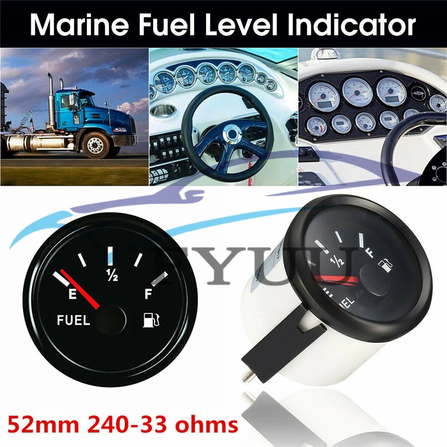 Medidor de nivel de combustible de coche cara negra de 2" 52 mm 12/24 V 240-33 ohmios impermeable Foto 2 de 4