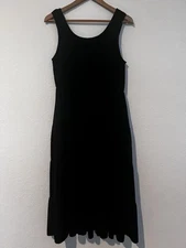 ANRABESS Black Sleeveless Midi Dress Sz XL Tiered Pockets Smock Western Boho