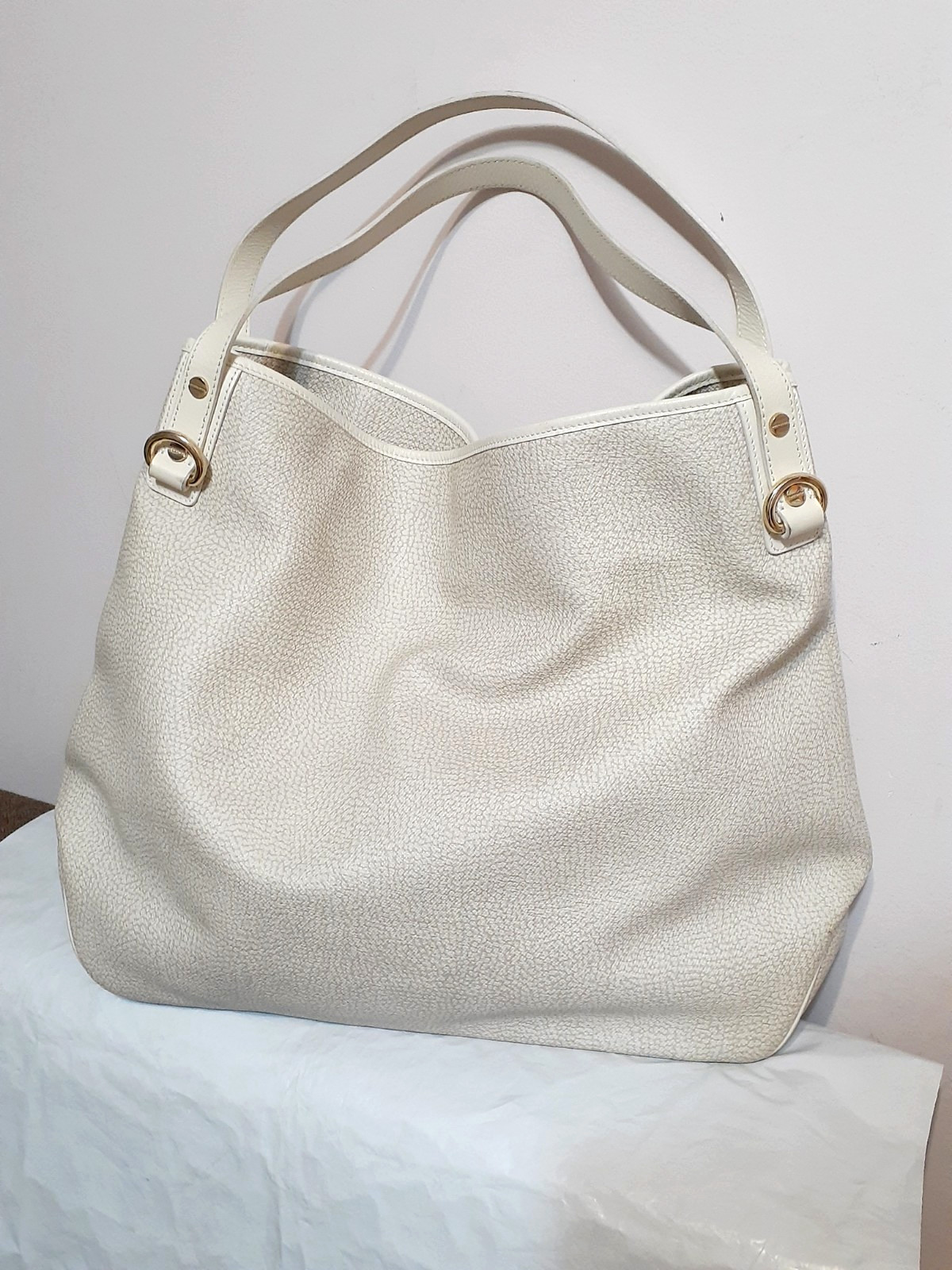 Borsa tote BORBONESE con motivo "Occhio di Pernice" in PVC