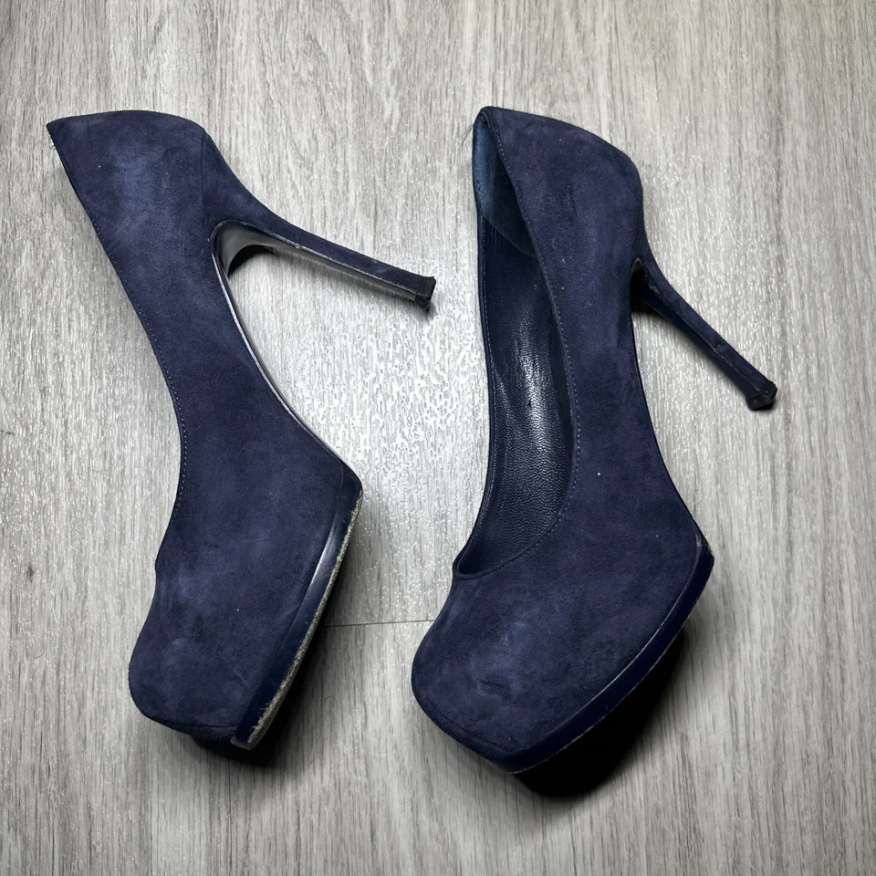 YSL Yves Saint Laurent COBALT 蓝色麂皮绒 PALAIS PLATFORM 4.5 英寸钢质 PUMPS EURO 36 — 第 4/4 张图片