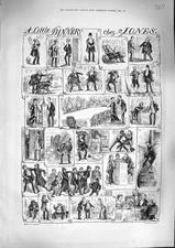 Original Old Antique Print 1881 Little Dinner Chez Jones Policeman Arrest Scene