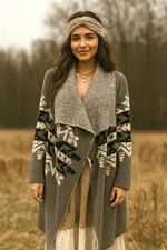 Show Me Your Mumu Yummy Sweater Gray Cozy Shawl Collar Boho Aztec Cardigan Small
