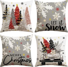 Christmas Throw Pillow Covers 18X18"  Set of 4 Let It Snow Snowflakes Truck