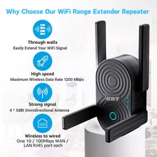 1200Mbps WiFi Range Extender Repeater Signal Booster Up to 3000 sq.ft Coverage
